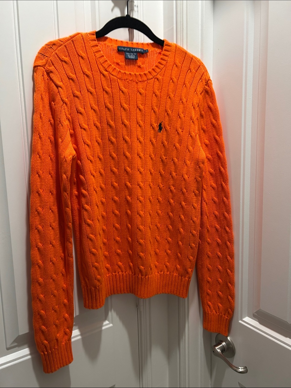 Ralph Lauren women’s Bright Orange Cable-Knit Crewneck Sweater
